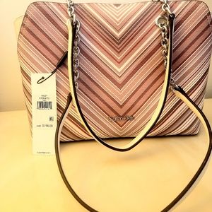 Calvin Klein Hailey Micro Pebble Purse in Neutral Multistripe- Brand New Handbag